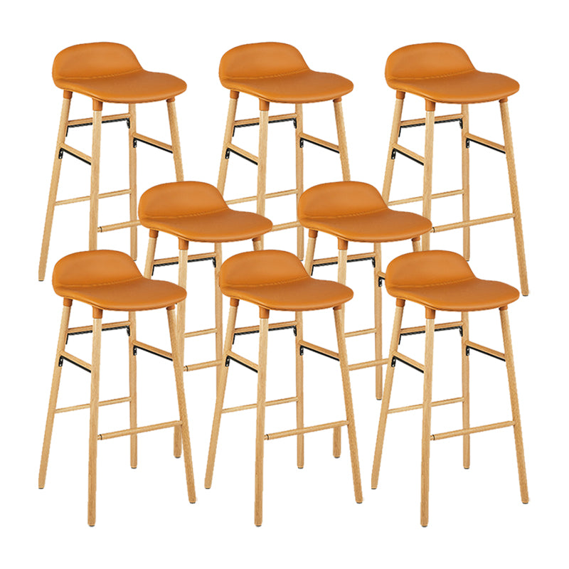 Faux Leather Counter Stool Modern Style Low Back Barstool with Solid Wood Legs