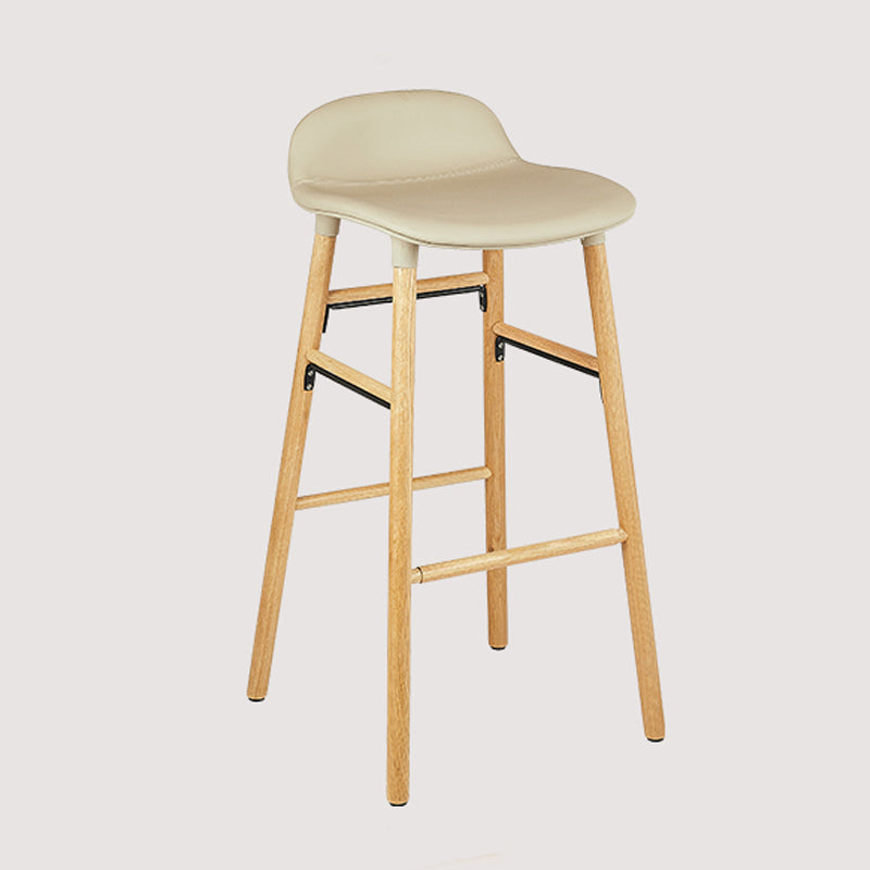 Faux Leather Counter Stool Modern Style Low Back Barstool with Solid Wood Legs