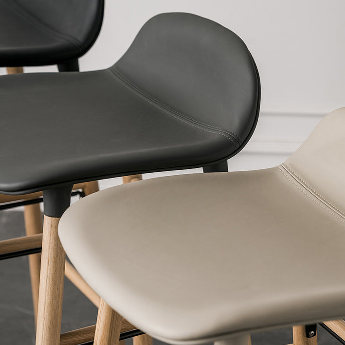 Faux Leather Counter Stool Modern Style Low Back Barstool with Solid Wood Legs