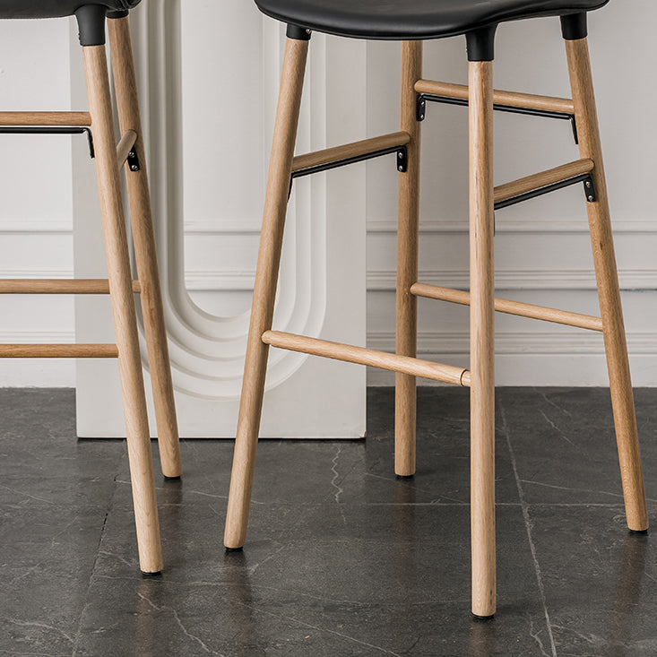 Faux Leather Counter Stool Modern Style Low Back Barstool with Solid Wood Legs