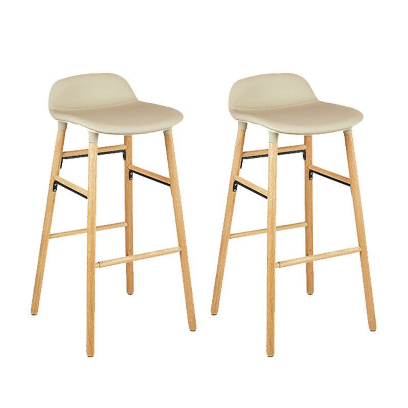 Faux Leather Counter Stool Modern Style Low Back Barstool with Solid Wood Legs