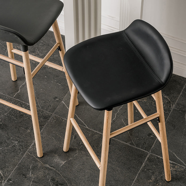 Faux Leather Counter Stool Modern Style Low Back Barstool with Solid Wood Legs