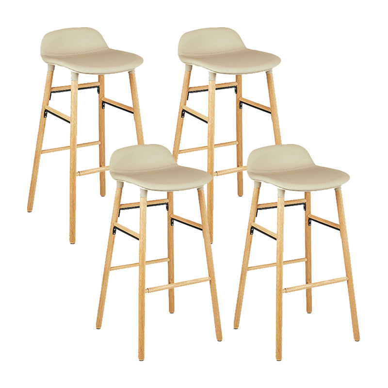 Faux Leather Counter Stool Modern Style Low Back Barstool with Solid Wood Legs