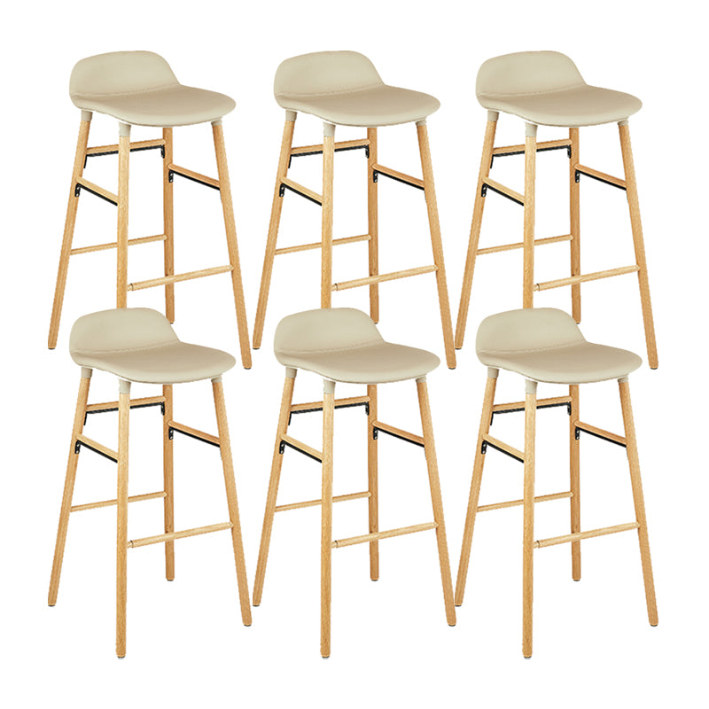 Faux Leather Counter Stool Modern Style Low Back Barstool with Solid Wood Legs