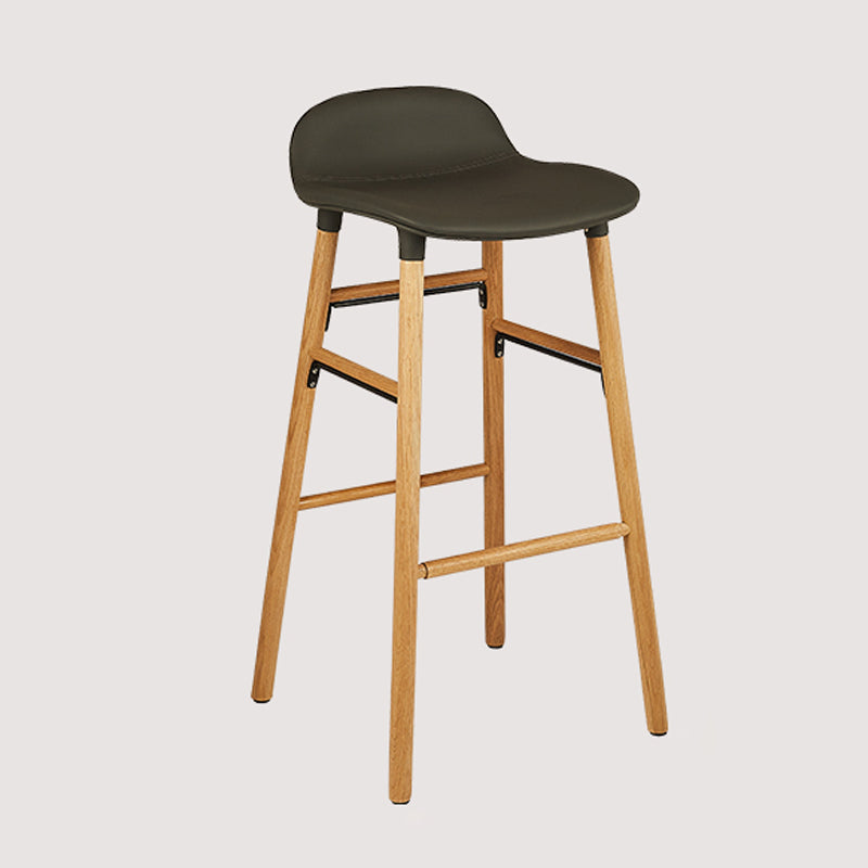 Faux Leather Counter Stool Modern Style Low Back Barstool with Solid Wood Legs