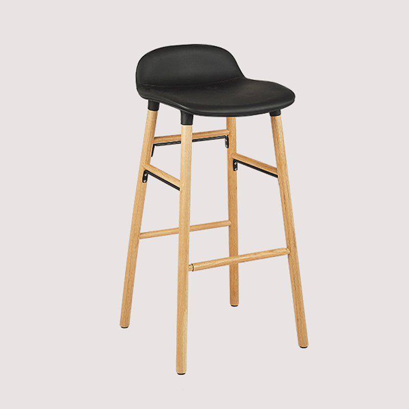 Faux Leather Counter Stool Modern Style Low Back Barstool with Solid Wood Legs
