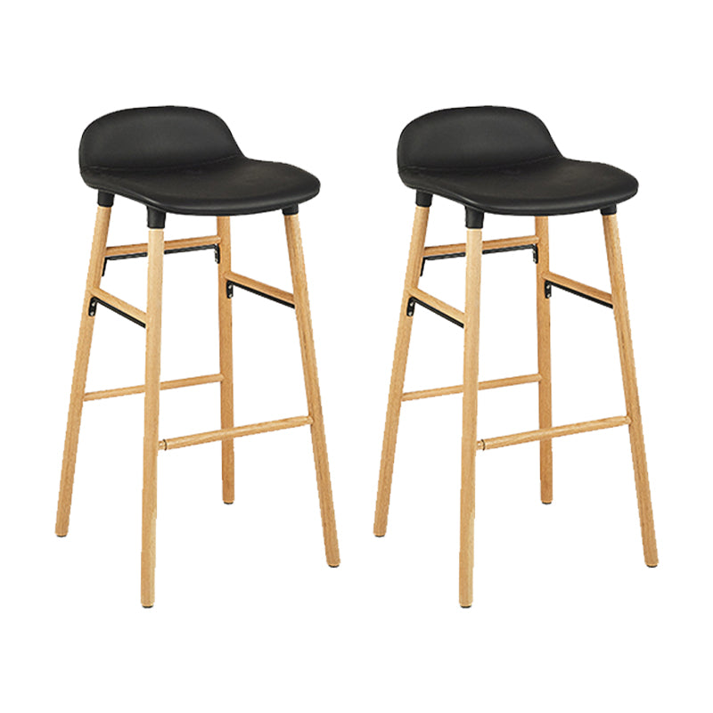 Faux Leather Counter Stool Modern Style Low Back Barstool with Solid Wood Legs