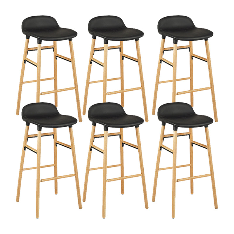 Faux Leather Counter Stool Modern Style Low Back Barstool with Solid Wood Legs