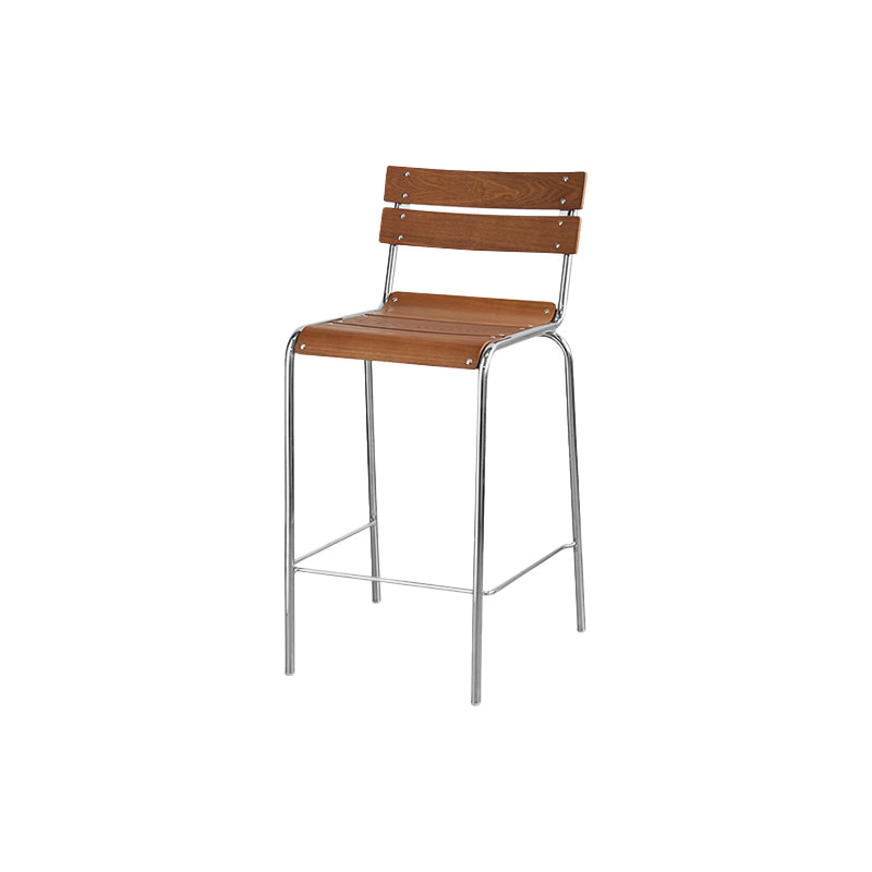 Modern Armless Backrest Counter Stool Iron Bar Stool with Wooden Seat and Pedal for Cafe