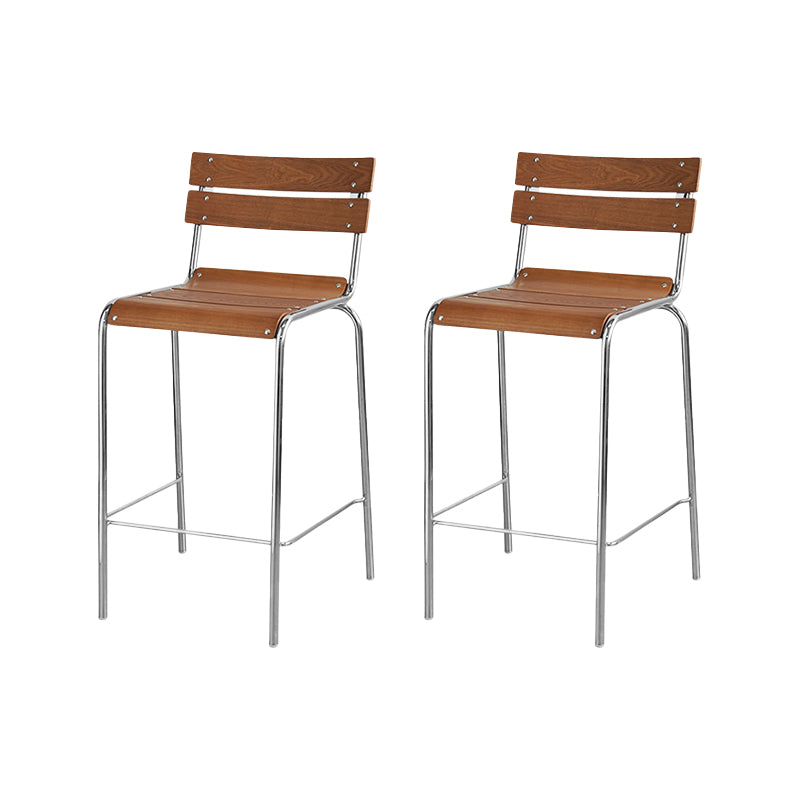 Modern Armless Backrest Counter Stool Iron Bar Stool with Wooden Seat and Pedal for Cafe