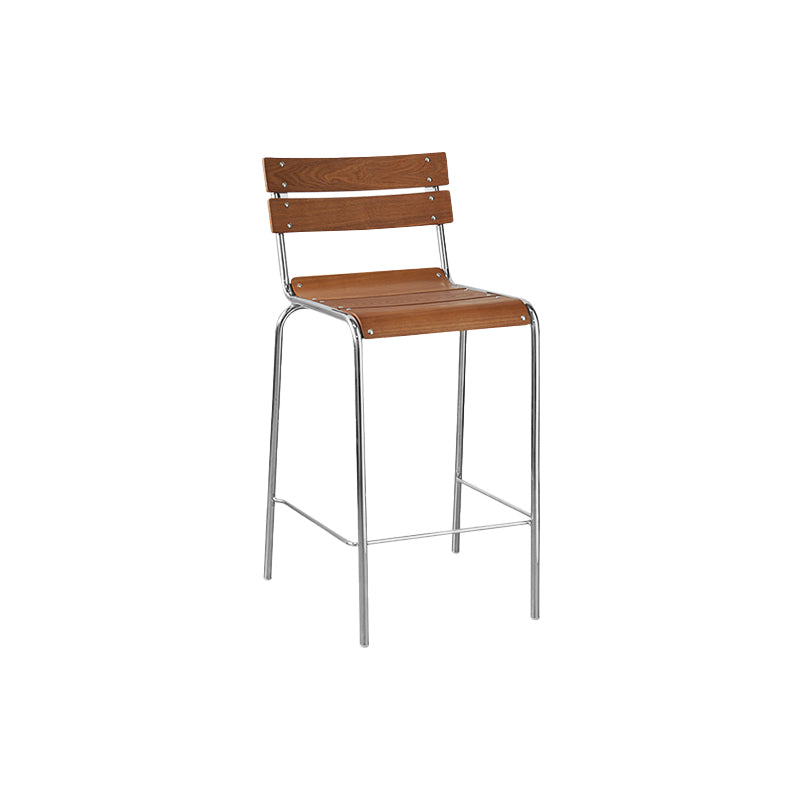 Modern Armless Backrest Counter Stool Iron Bar Stool with Wooden Seat and Pedal for Cafe
