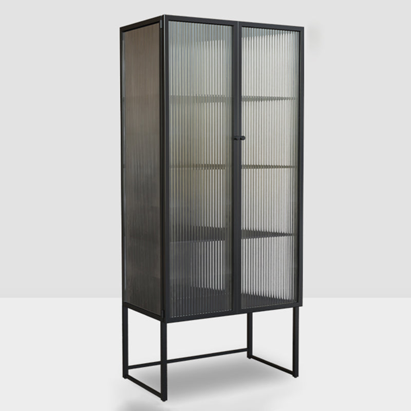 Contemporary Metal Curio Cabinet Glass Doors Buffet Cabinet for Dining Room