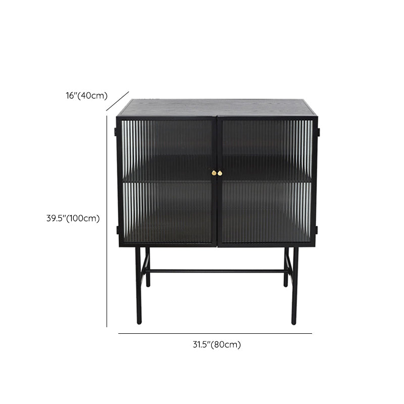 Contemporary Metal Curio Cabinet Glass Doors Buffet Cabinet for Dining Room