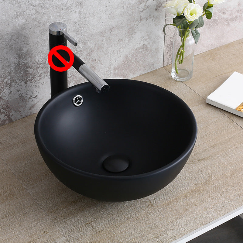 Modern Bathroom Sink with Pop-Up Drain Porcelain Round Vessel Lavatory Sink