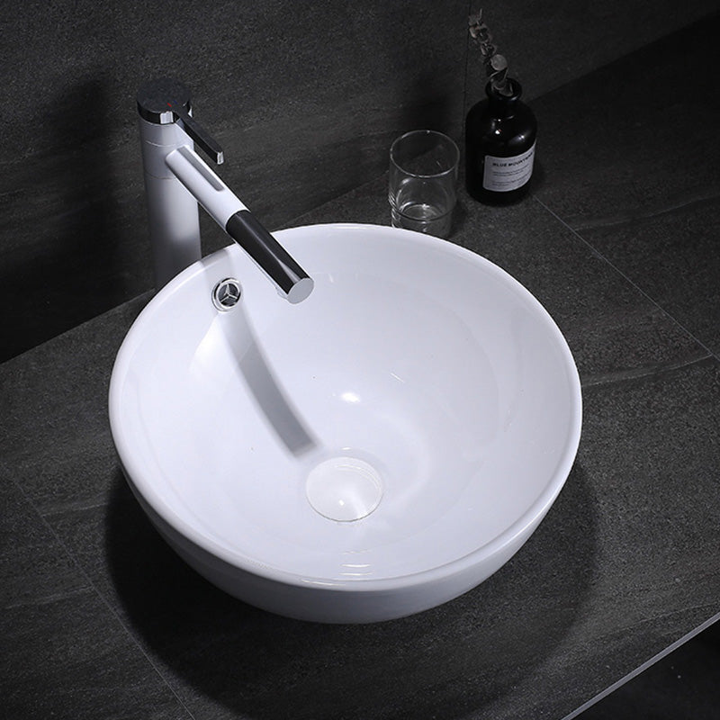 Modern Bathroom Sink with Pop-Up Drain Porcelain Round Vessel Lavatory Sink