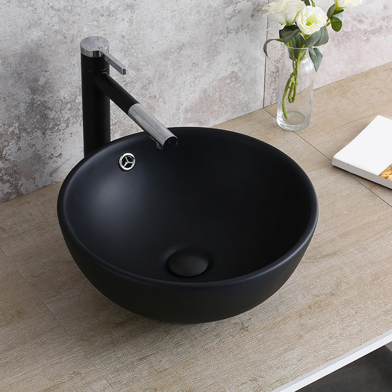 Modern Bathroom Sink with Pop-Up Drain Porcelain Round Vessel Lavatory Sink