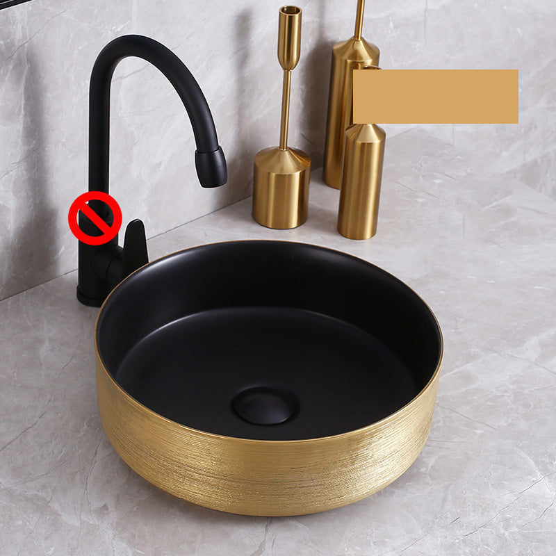 Modern Bathroom Sink with Pop-Up Drain Porcelain Round Vessel Bathroom Sink without Faucet