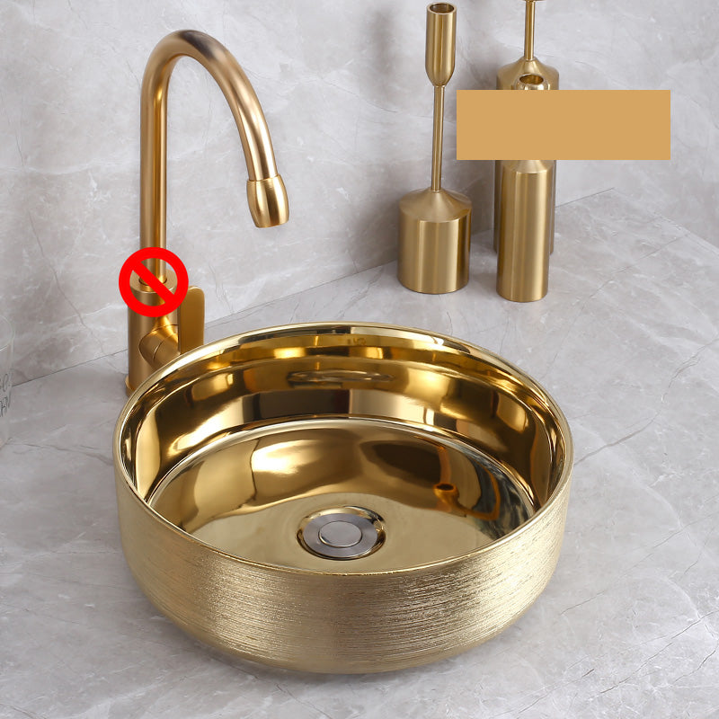 Modern Bathroom Sink with Pop-Up Drain Porcelain Round Vessel Bathroom Sink without Faucet