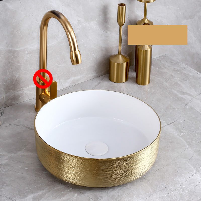 Modern Bathroom Sink with Pop-Up Drain Porcelain Round Vessel Bathroom Sink without Faucet