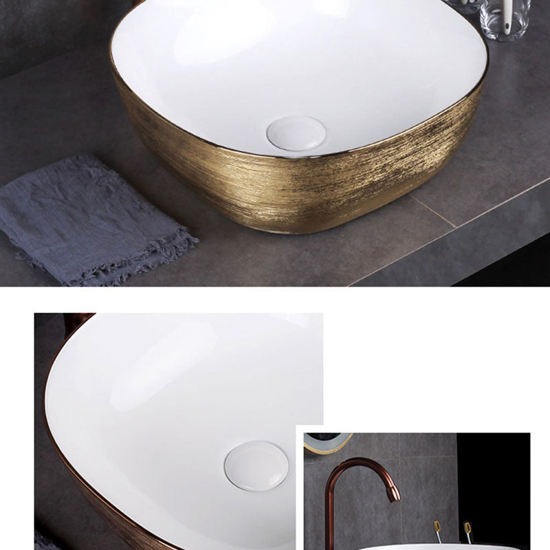 Modern Bathroom Sink with Pop-Up Drain Porcelain Round Vessel Bathroom Sink without Faucet