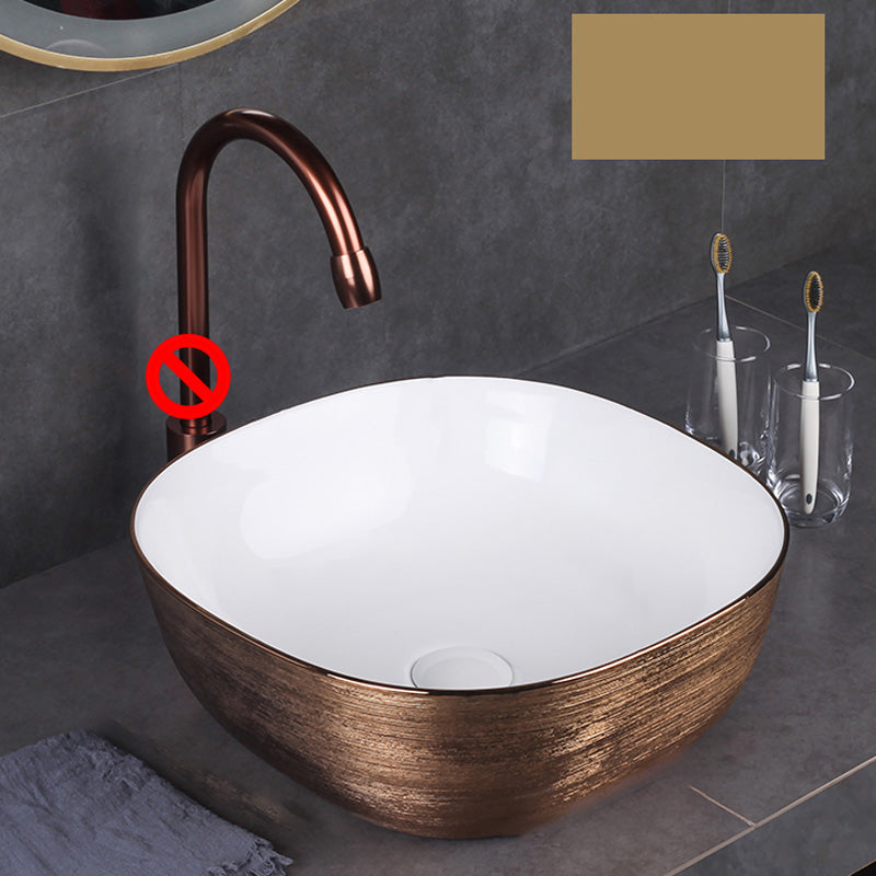 Modern Bathroom Sink with Pop-Up Drain Porcelain Round Vessel Bathroom Sink without Faucet