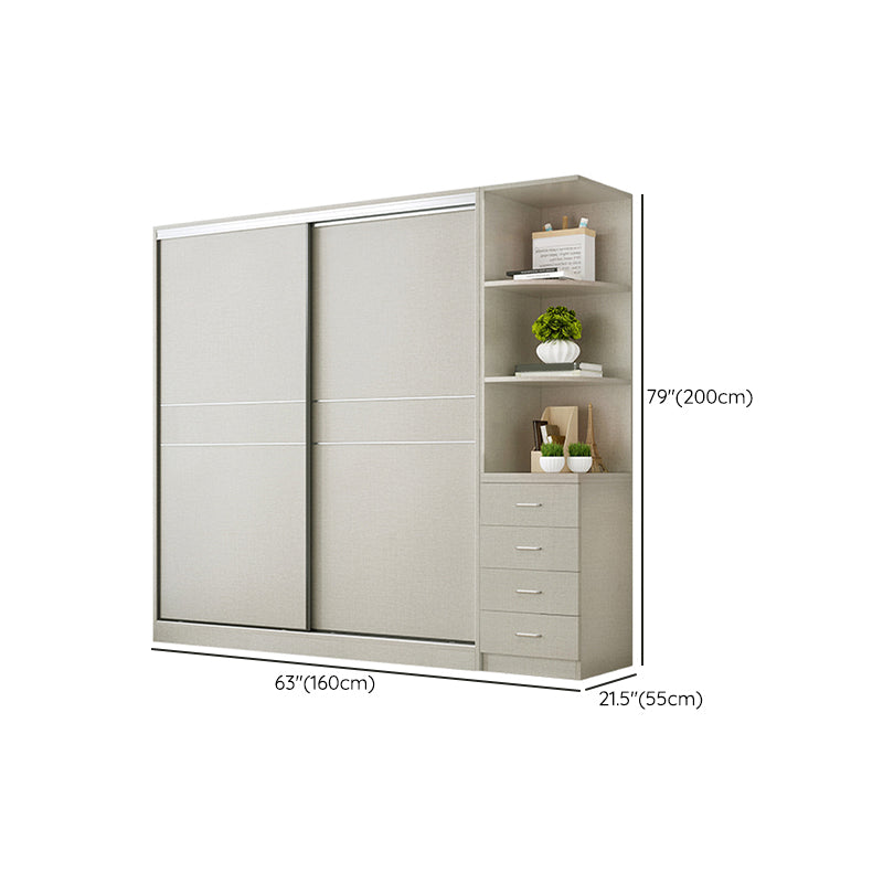 Modern Artificial Wood Wardrobe Freestanding Wardrobe with Sliding Doors for Living Room