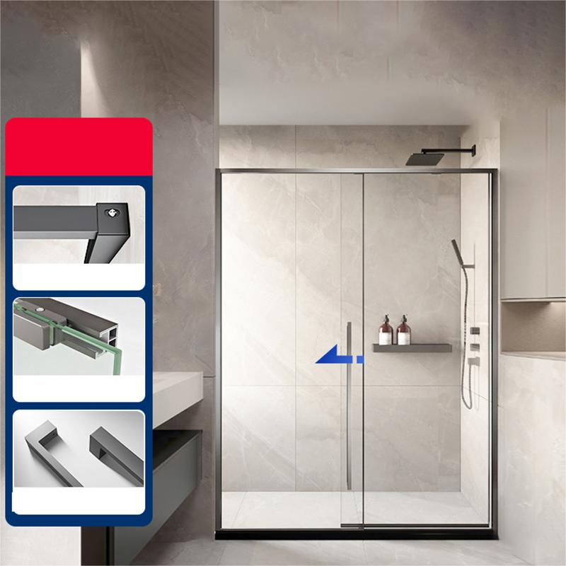 Silver Single Sliding Shower Bath Door Metal Semi-Frameless Shower Door