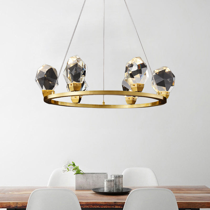 Halo Ring à facettes Crystal Pendant Light Modernisme 6/8 Lights Brass Finish Plafond Chandelier