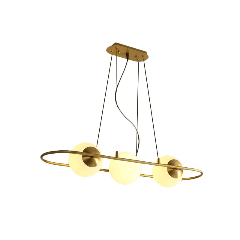 Sfera sala da pranzo lampadario in vetro smerigliato in vetro a 3 luci dopo moderno lampada a soffitto appesa con raggio di anello ovale in ottone