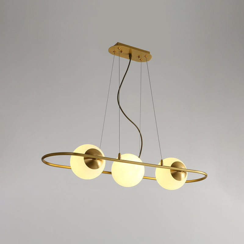 Sfera sala da pranzo lampadario in vetro smerigliato in vetro a 3 luci dopo moderno lampada a soffitto appesa con raggio di anello ovale in ottone