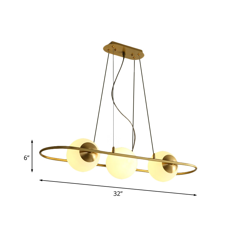 Sfera sala da pranzo lampadario in vetro smerigliato in vetro a 3 luci dopo moderno lampada a soffitto appesa con raggio di anello ovale in ottone