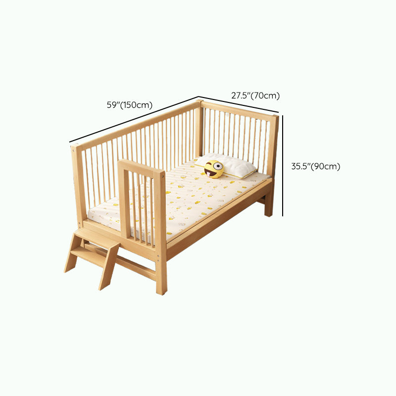 Solid Wood Baby Crib Farmhouse Beech Nursery Bed with Guardrails