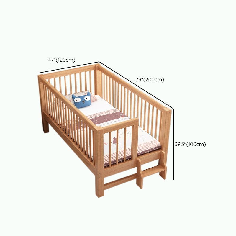 Solid Wood Baby Crib Farmhouse Beech Nursery Bed with Guardrails