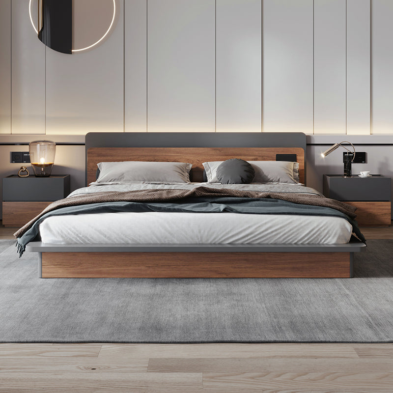 Contemporary Standard Bed Wood Lift Up Storage Panel Bed with Headboard