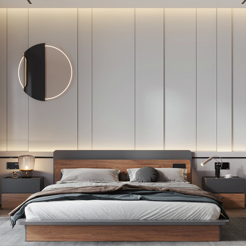 Contemporary Standard Bed Wood Lift Up Storage Panel Bed with Headboard