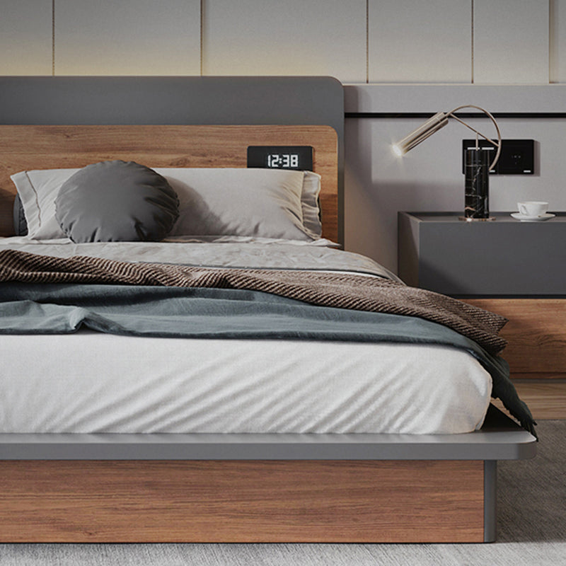 Contemporary Standard Bed Wood Lift Up Storage Panel Bed with Headboard