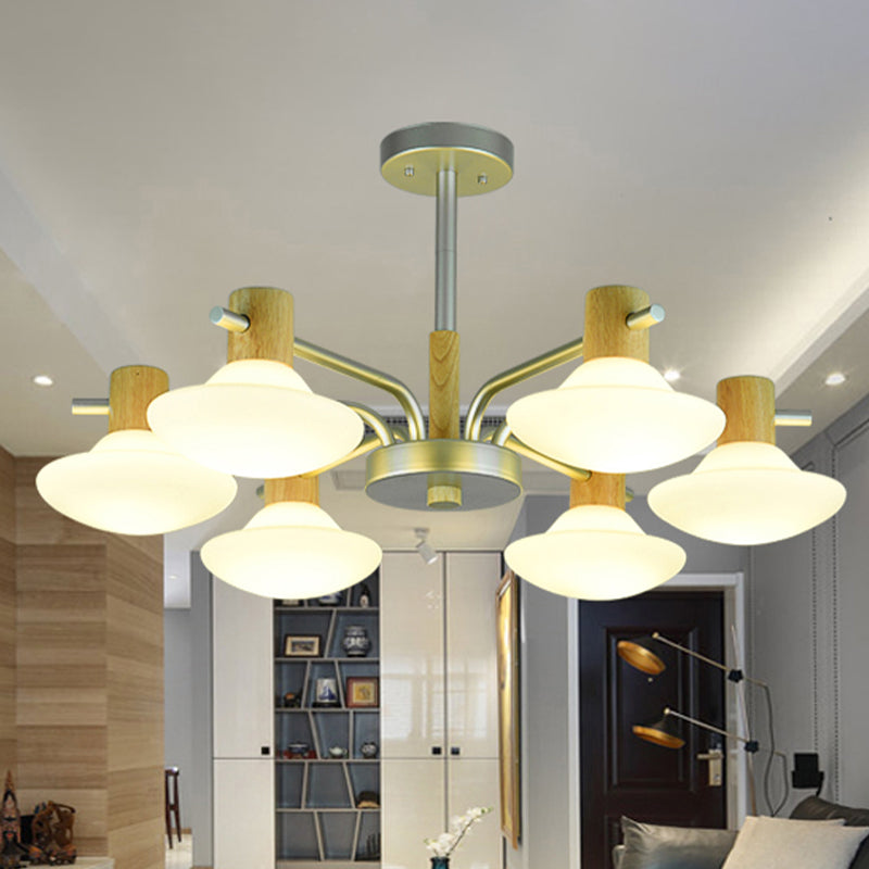 Modernisme Mushroom Semi Flush Light Opal Grosted Verre 5/6 TEAUX PLAFICATION DE CHAMBRE EN BOIS