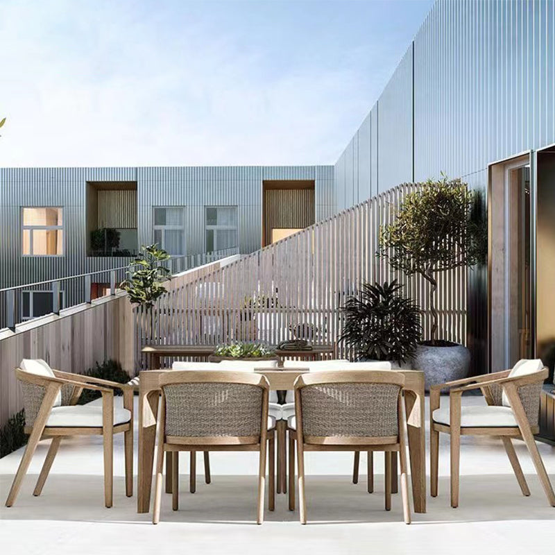 Contemporary Solid Wood Dining Armchair with Arm Outdoor Chair