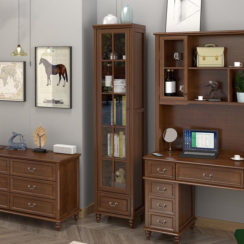 Mid-Century Modern Pine Storage Cabinet Solid Wood Brown Storage Cabinet with Drawer