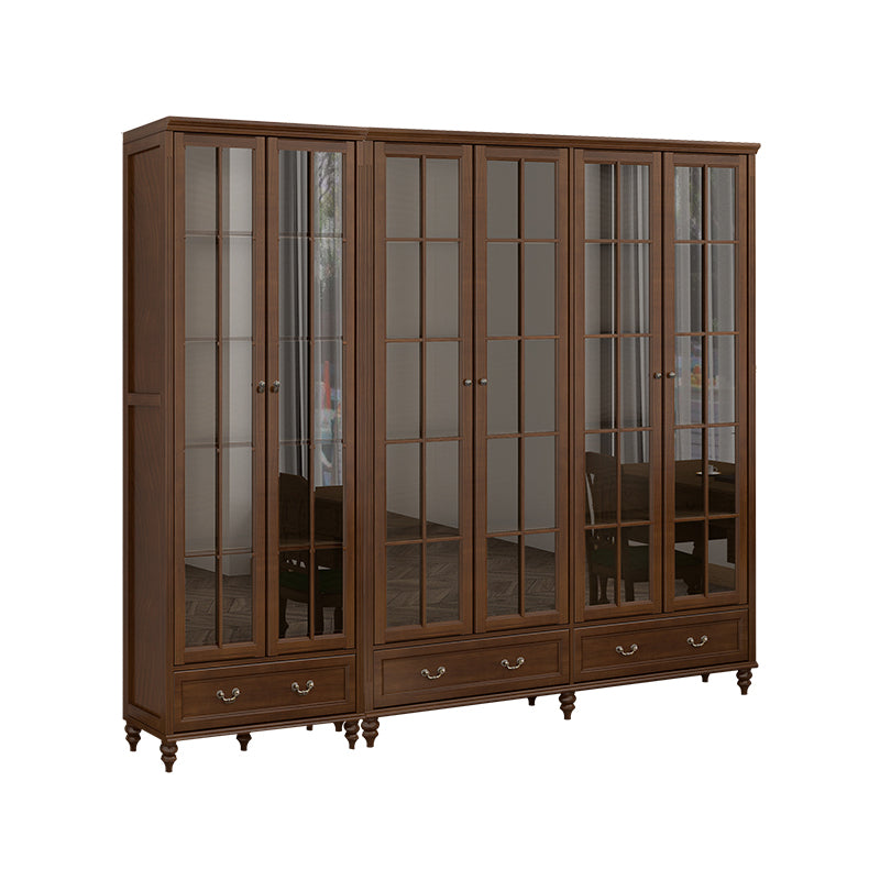 Mid-Century Modern Pine Storage Cabinet Solid Wood Brown Storage Cabinet with Drawer