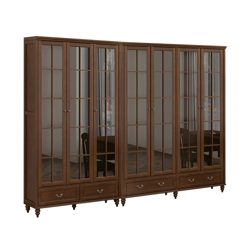 Mid-Century Modern Pine Storage Cabinet Solid Wood Brown Storage Cabinet with Drawer