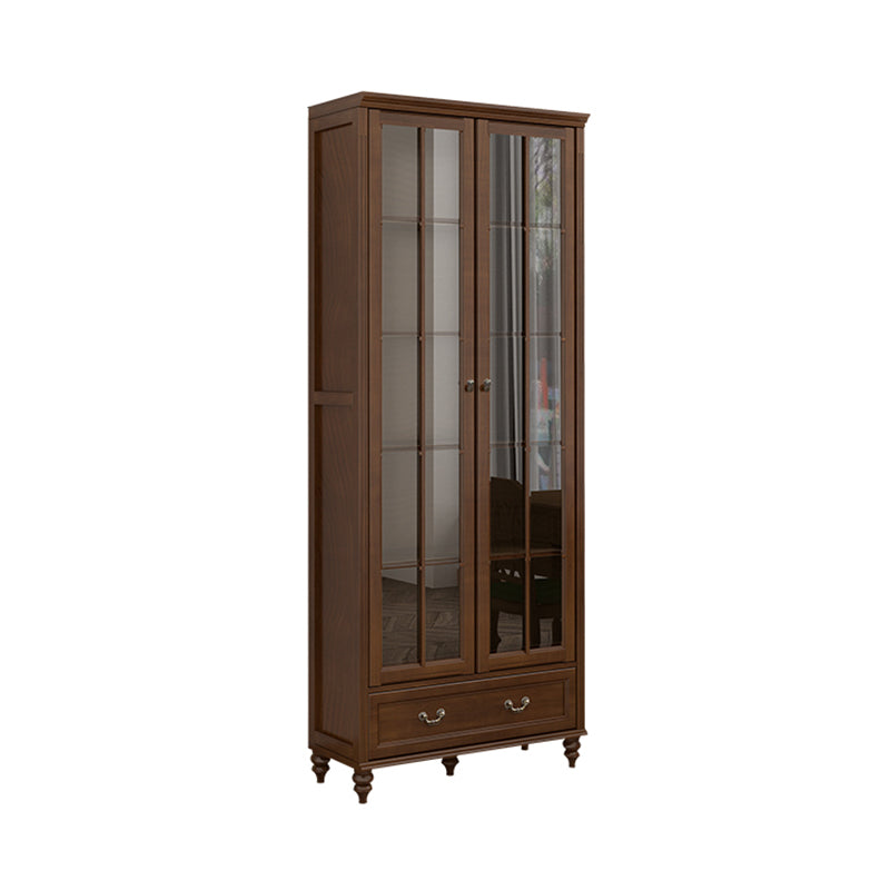 Mid-Century Modern Pine Storage Cabinet Solid Wood Brown Storage Cabinet with Drawer