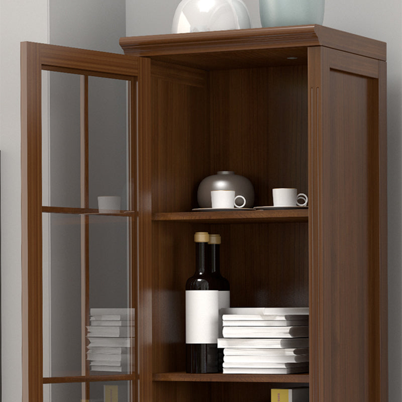 Mid-Century Modern Pine Storage Cabinet Solid Wood Brown Storage Cabinet with Drawer