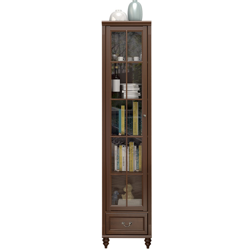 Mid-Century Modern Pine Storage Cabinet Solid Wood Brown Storage Cabinet with Drawer