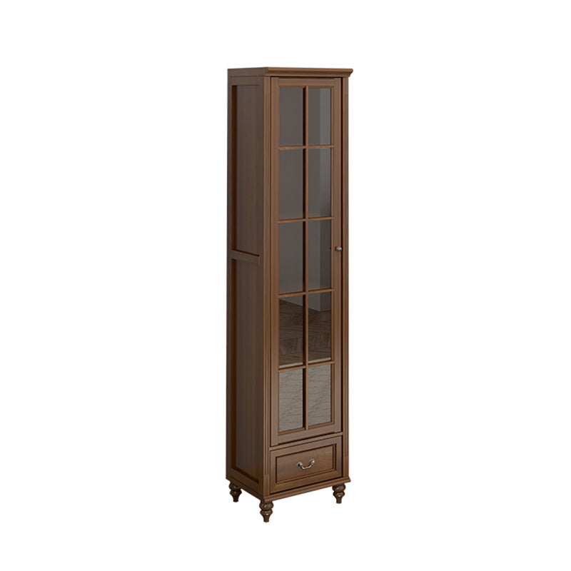Mid-Century Modern Pine Storage Cabinet Solid Wood Brown Storage Cabinet with Drawer