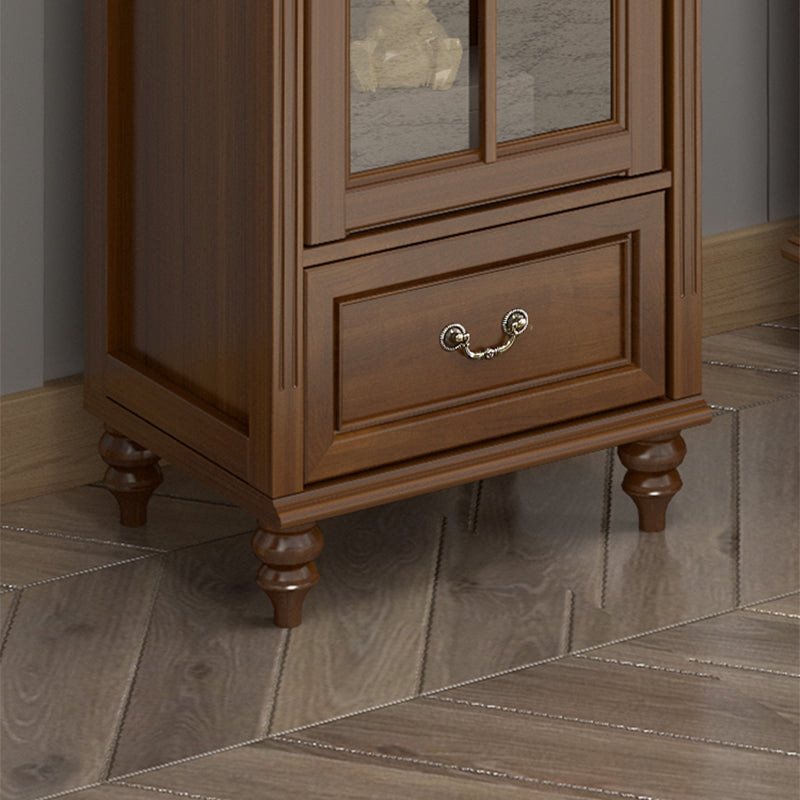 Mid-Century Modern Pine Storage Cabinet Solid Wood Brown Storage Cabinet with Drawer