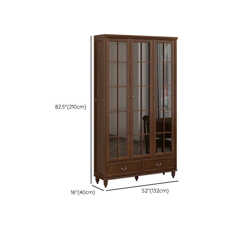 Mid-Century Modern Pine Storage Cabinet Solid Wood Brown Storage Cabinet with Drawer