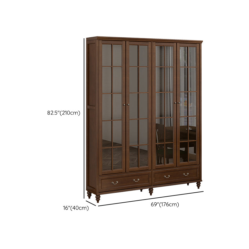 Mid-Century Modern Pine Storage Cabinet Solid Wood Brown Storage Cabinet with Drawer