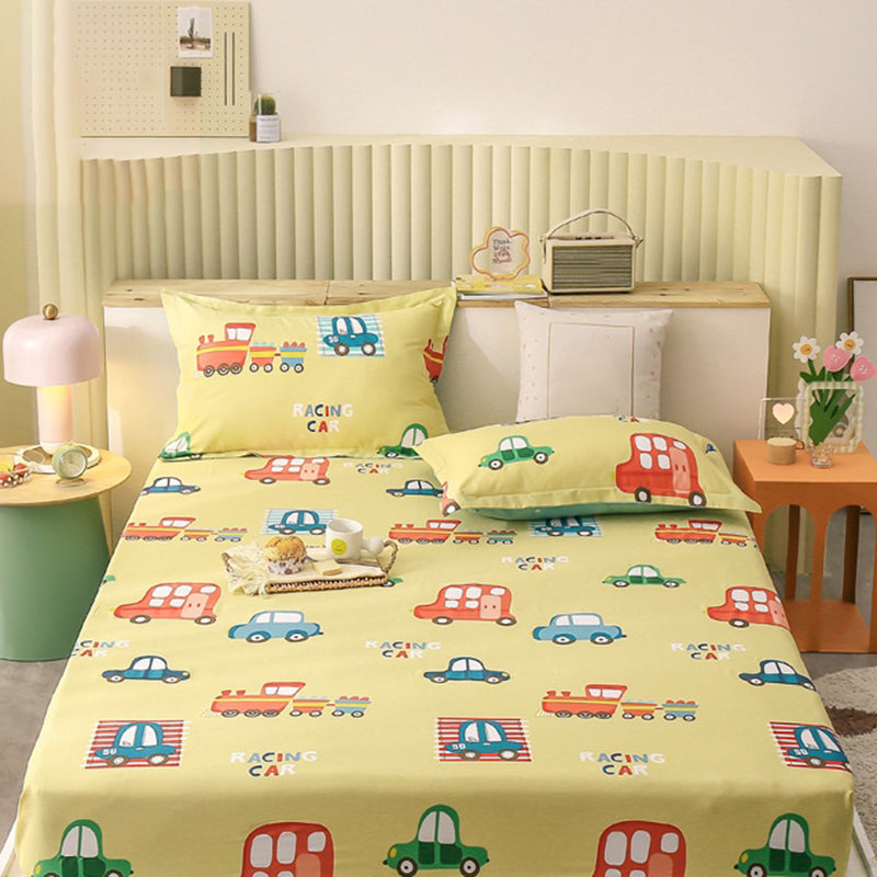 Vintage Cotton Fitted Sheet Cartoon Pattern Non-Pilling Breathable Fitted Sheet