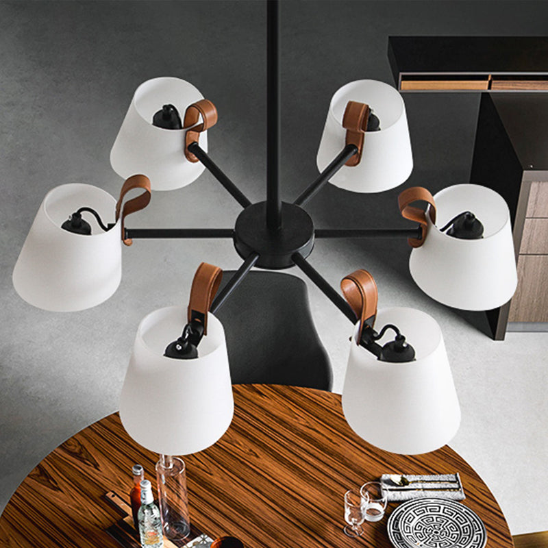 Fass Esszimmer Anhänger gefrorenes weißes Glas 3/6-Kopf-Moderne, radial hängende Kronleuchter in Schwarz